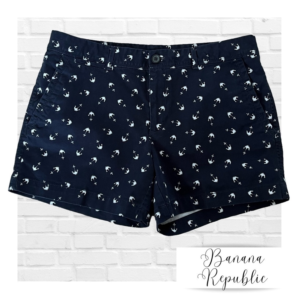 Banana Republic Sz 8 Chino Shorts Blue White Anchors Coastal Nautical Preppy Y2K